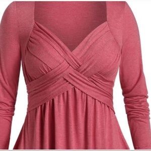 Rosegal 5X US Sz 24 Woven Top Rounded Deep Red LS